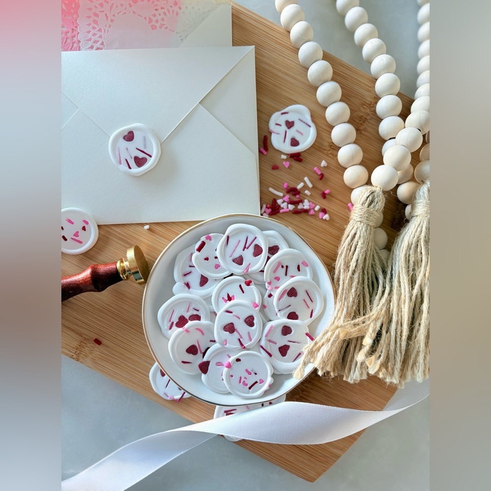 Royal Icing Sprinkle Wax Seals Peel & Stick Faux Icing Valentine Wedding Invite - Picture 7 of 16